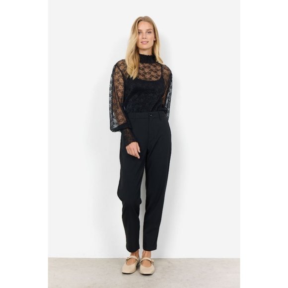 NWT SOYA CONCEPT Vallie Black Lace Longsleeve Top - Picture 2 of 5
